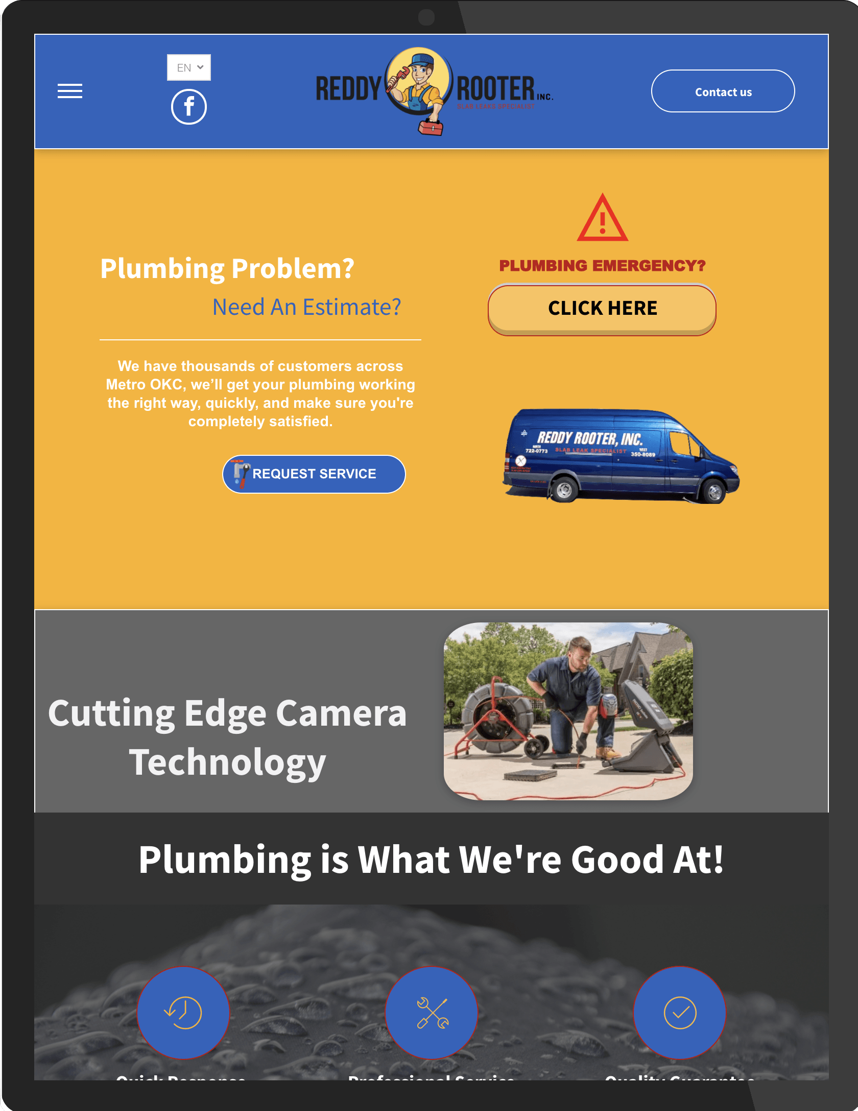 A tablet with a plumbing website on it