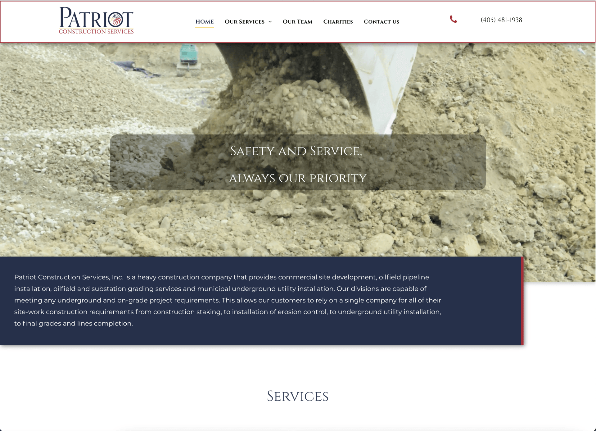 A screenshot of a website for patriot safety and service