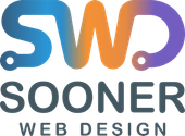 A logo for sooner web design with a checkered background