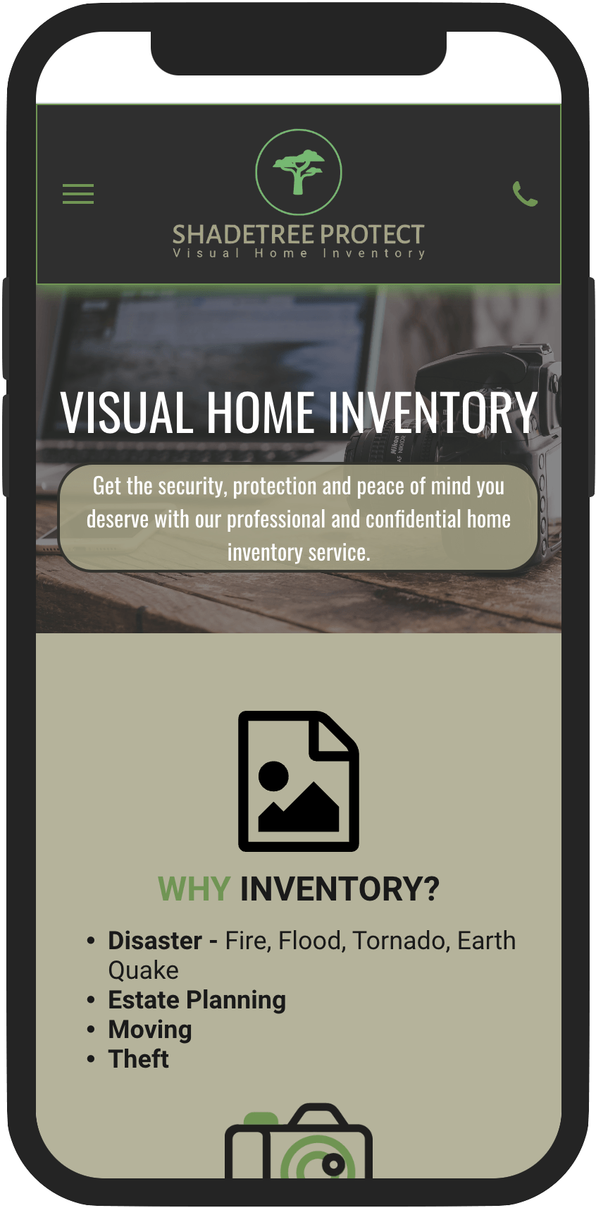 A cell phone displaying a website for visual home inventory.