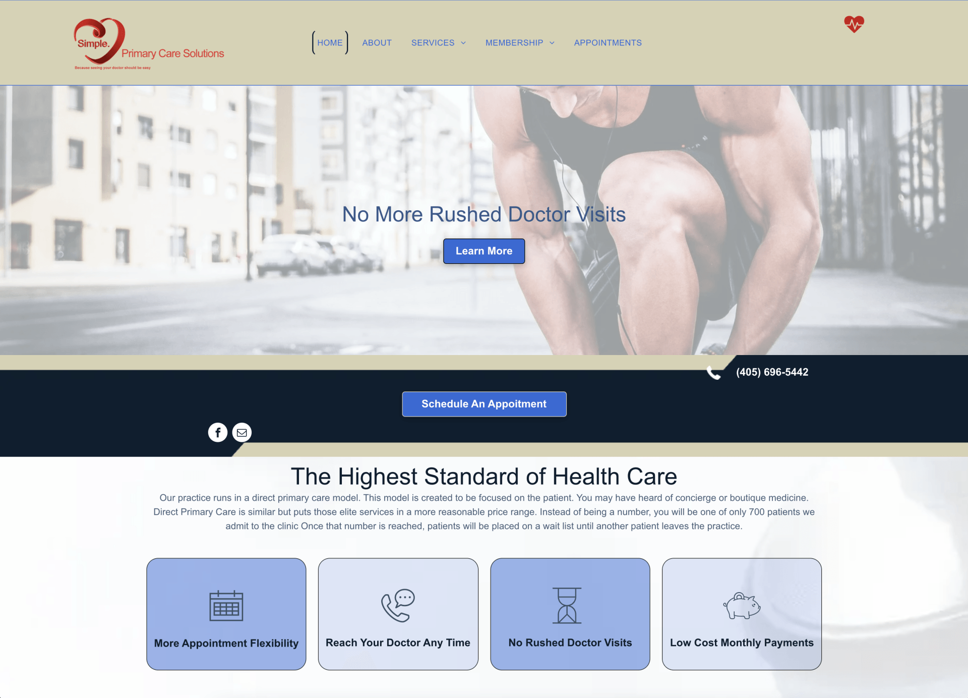 A screenshot of a website that says the highest standard of health care