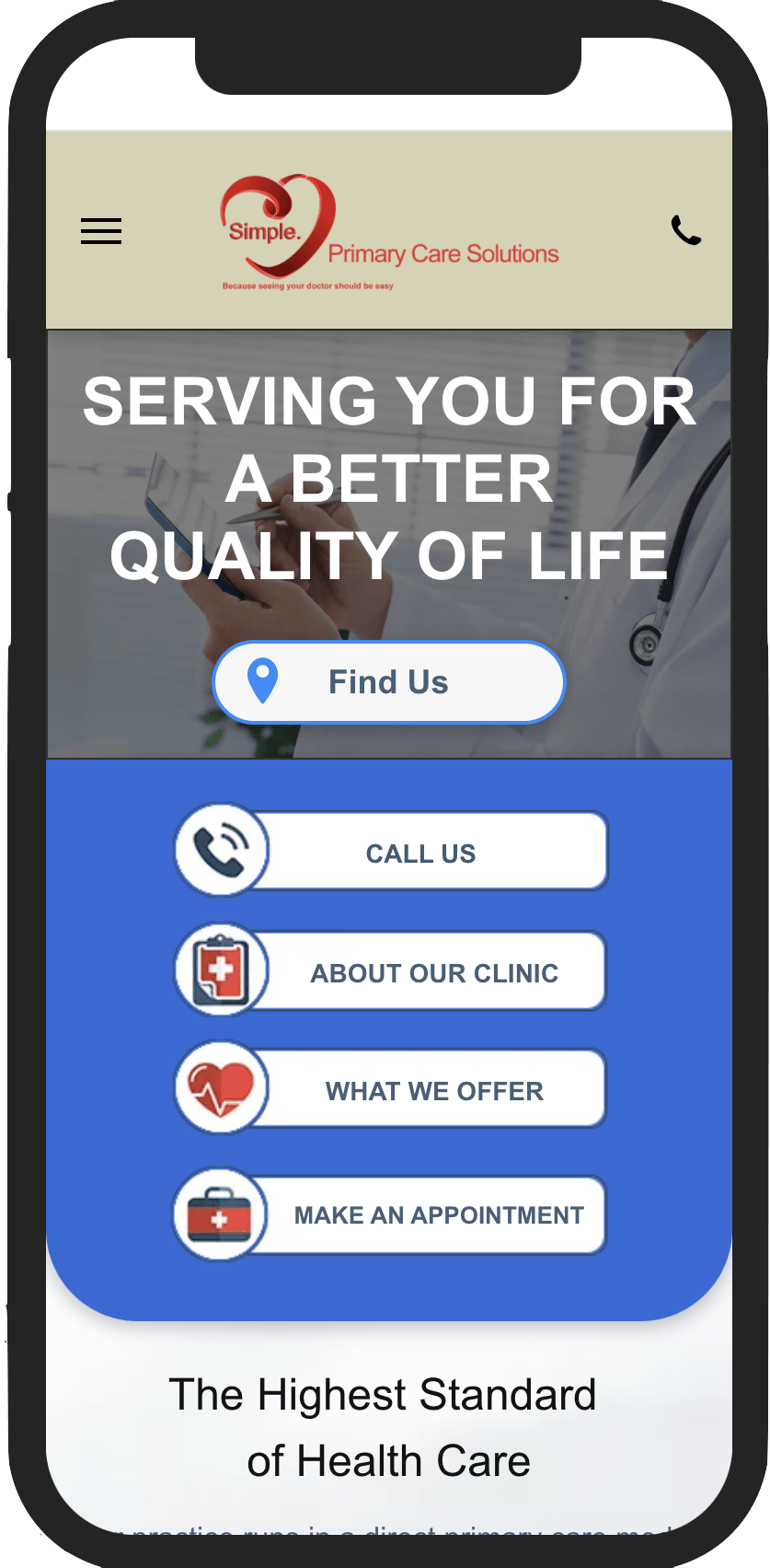 A cell phone with a website on it that says `` serving you for a better quality of life ''.