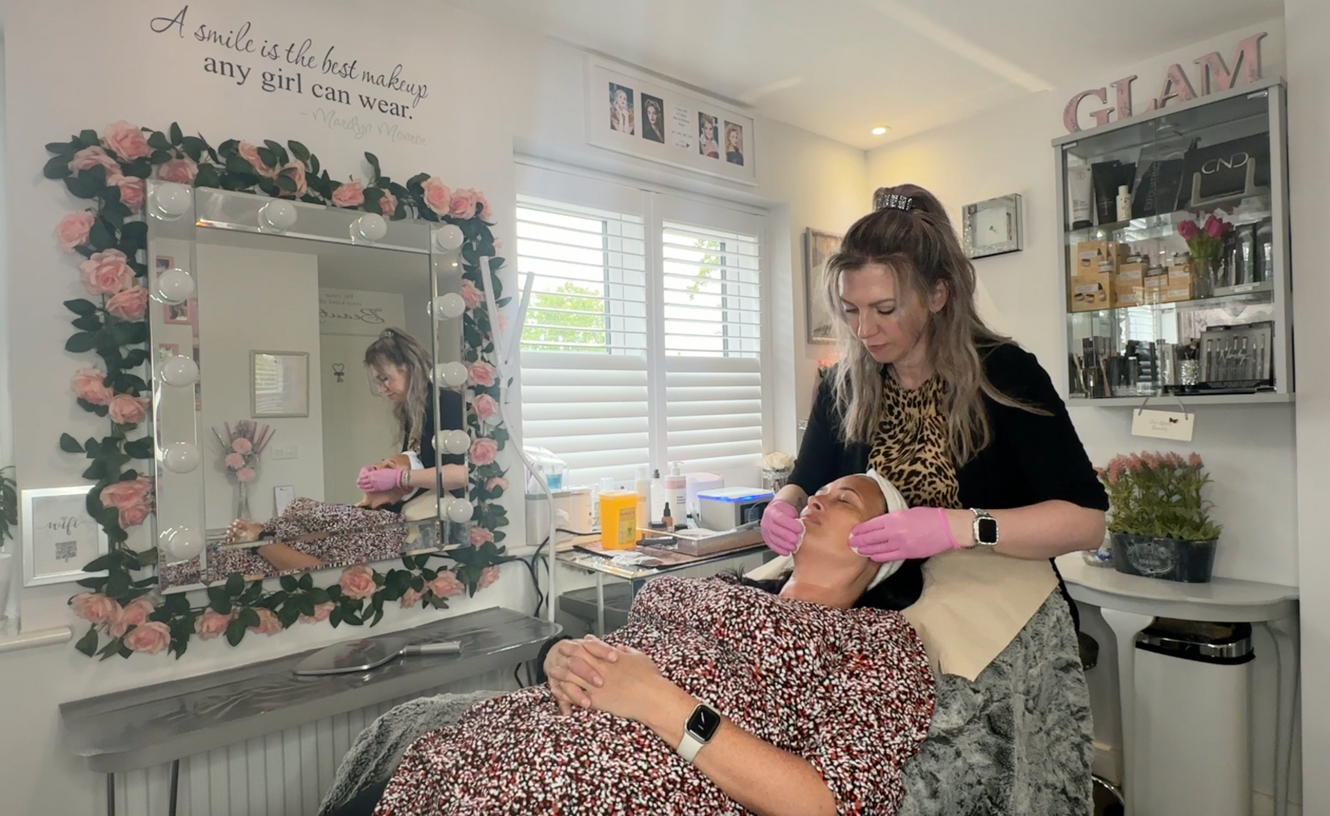 Jax-Glam Beauty preforming beauty treatment in her home salon in Lyde Green