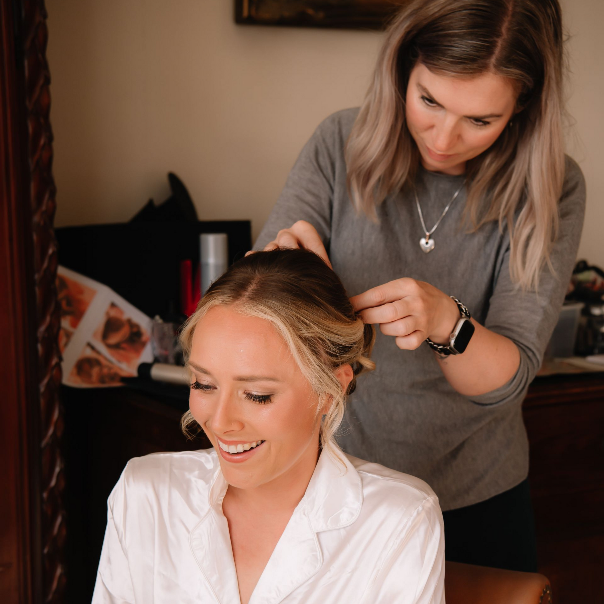 bridal hair styling preparation by Jax-Glam Beauty wedding hair stylist Bristol
