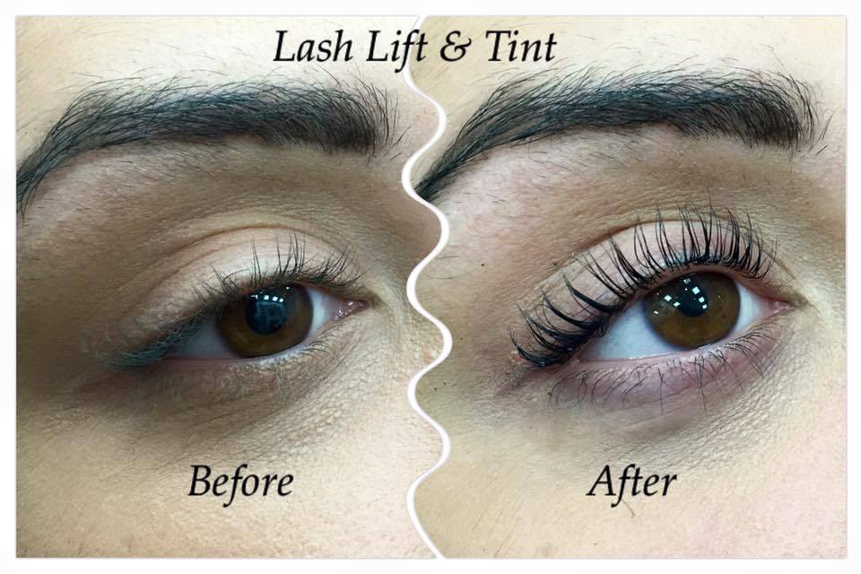 Before and after comparison showing results of a Traditional Lash Lift versus a Korean Lash Lift, de