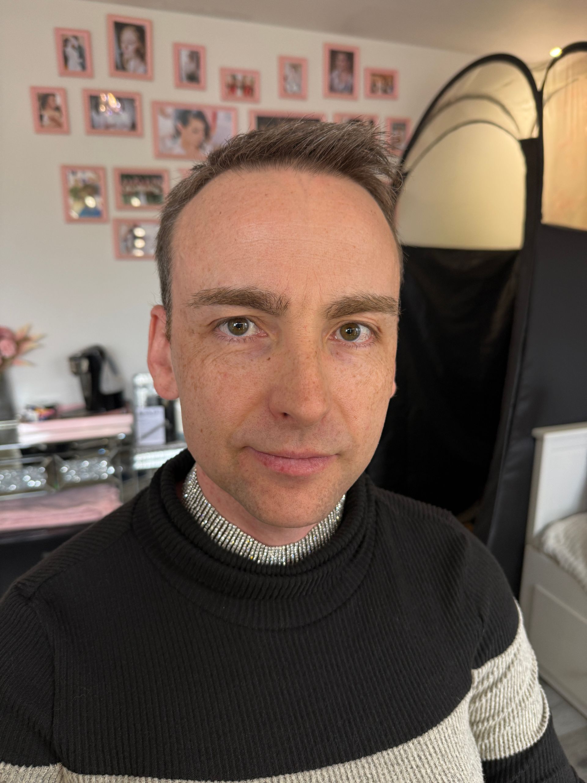 Before male to female makeup lesson Bristol client natural skin before glam transformation