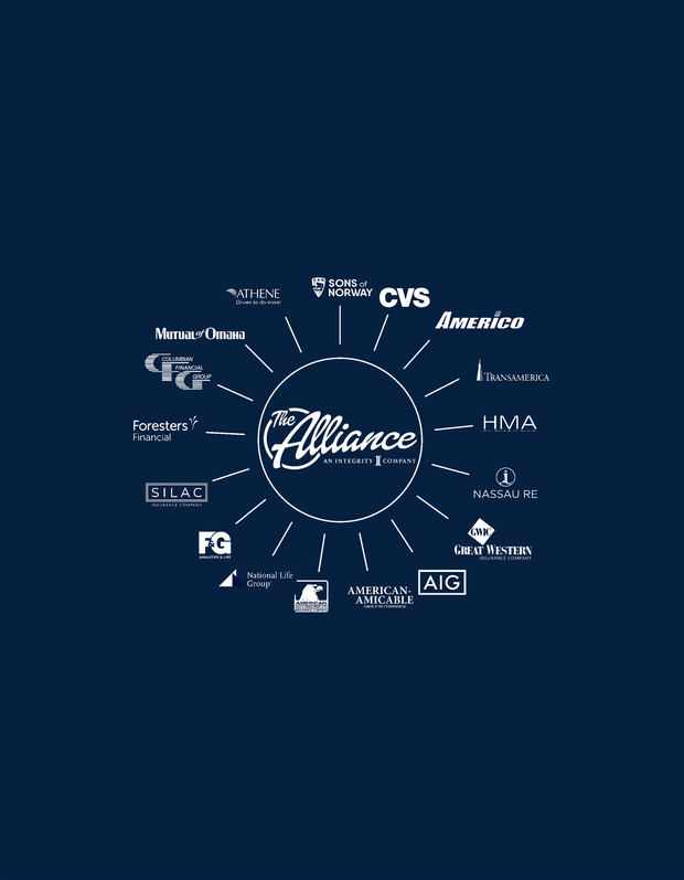 A blue background with a circle with the word alliance in the middle