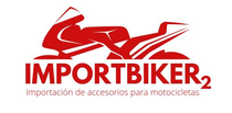 Un logotipo rojo para importbiker 2 con una motocicleta en él.