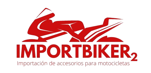 Un logotipo rojo para importbiker2 con una motocicleta en él.