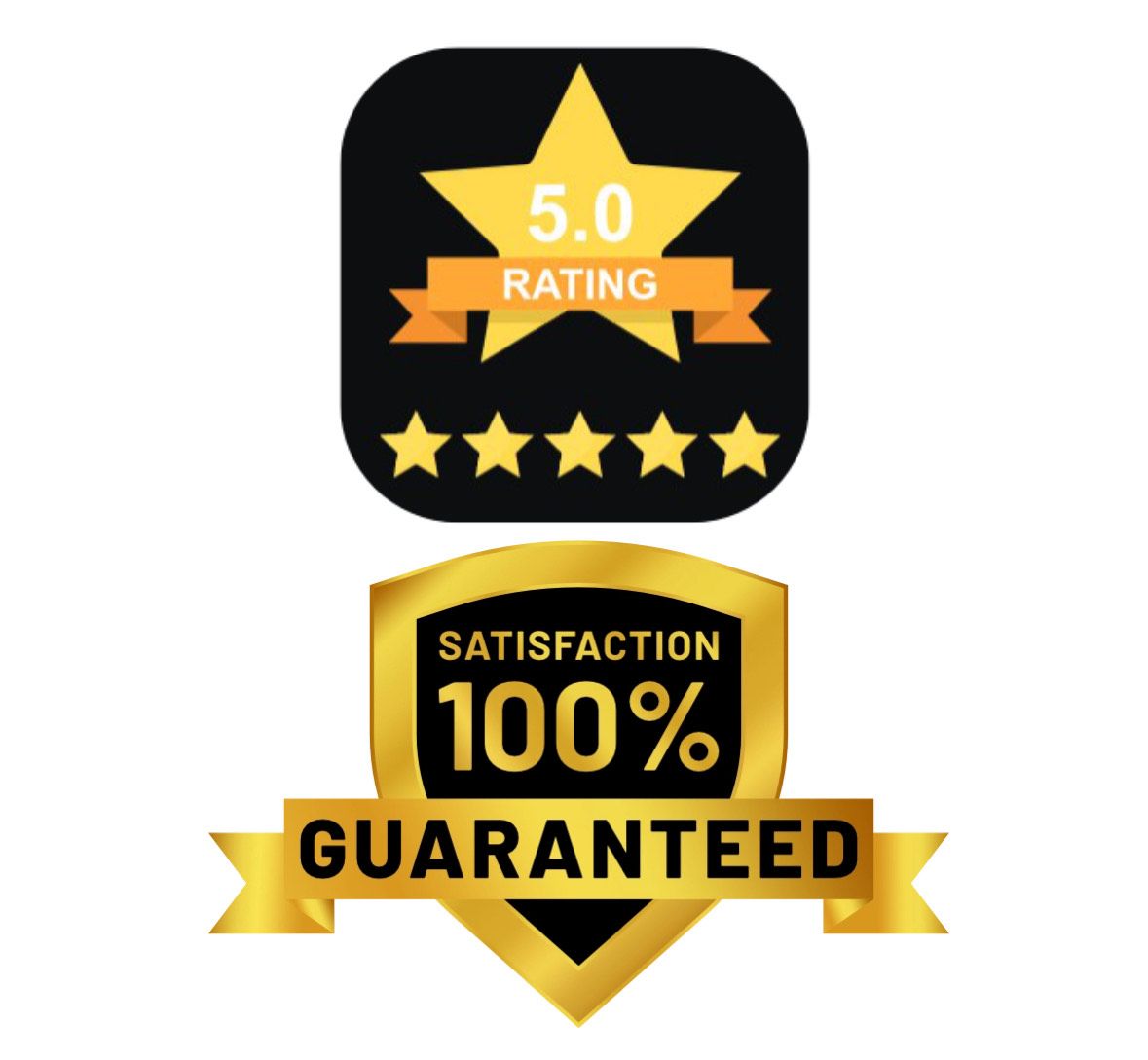 5-star rating icon and 100% satisfaction guaranteed badge, gold and black. Lecanto Tampa Florida RV Repair