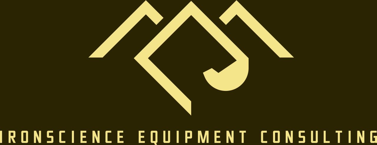 A logo for ironscience equipment consulting on a dark brown background