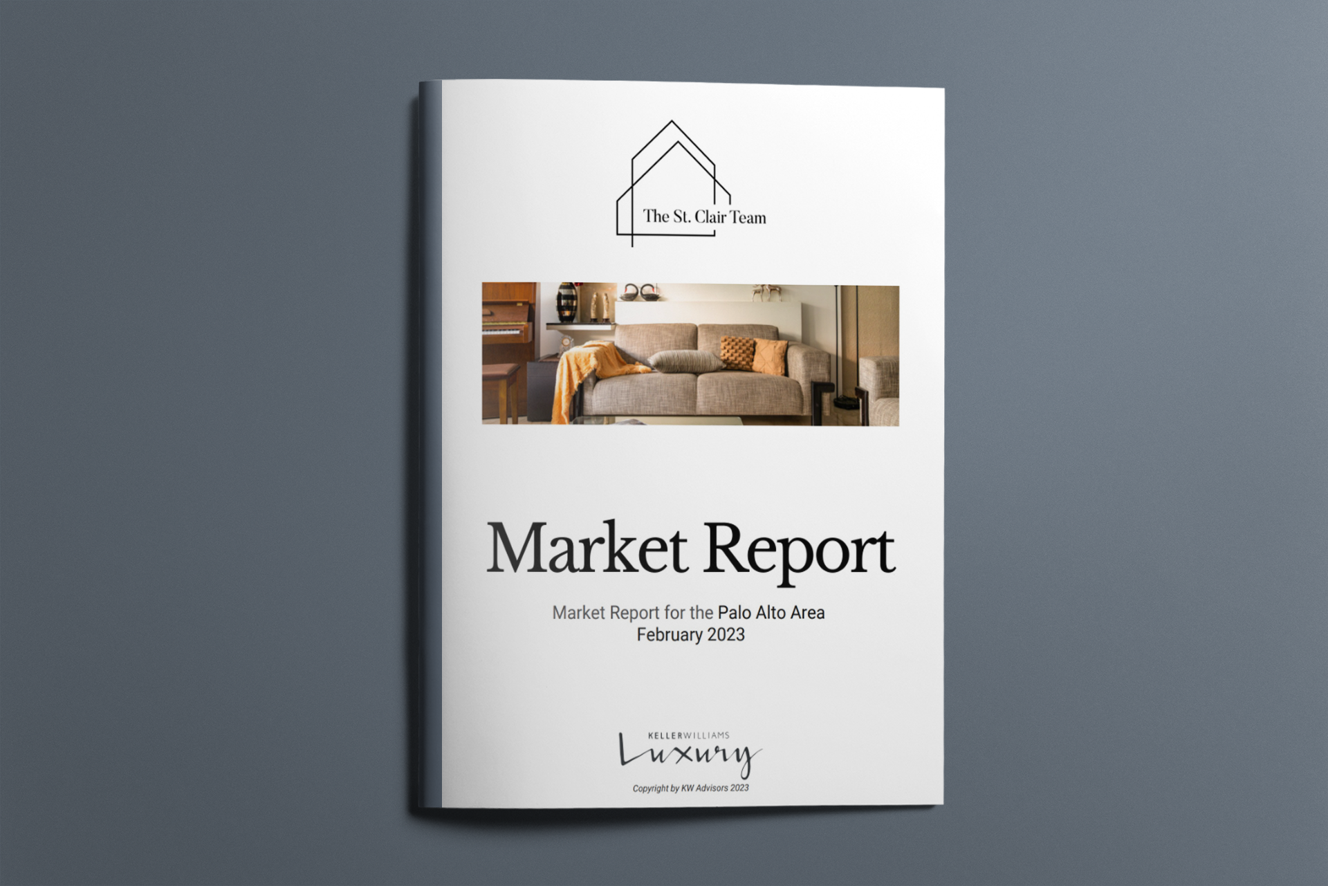 A white market report with a picture of a couch on the cover.