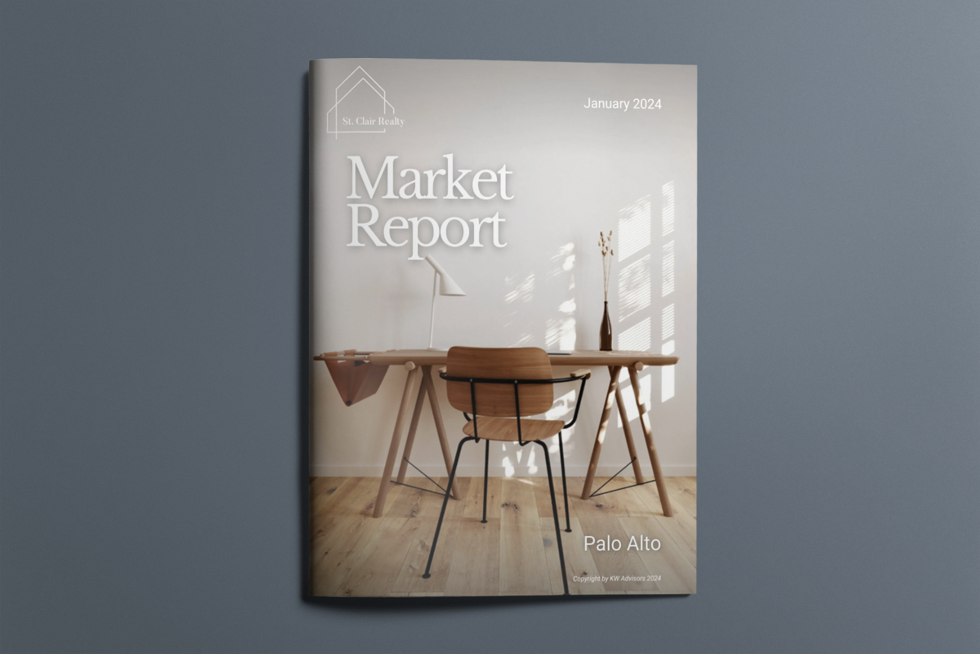 A market report with a desk and chair on the cover.