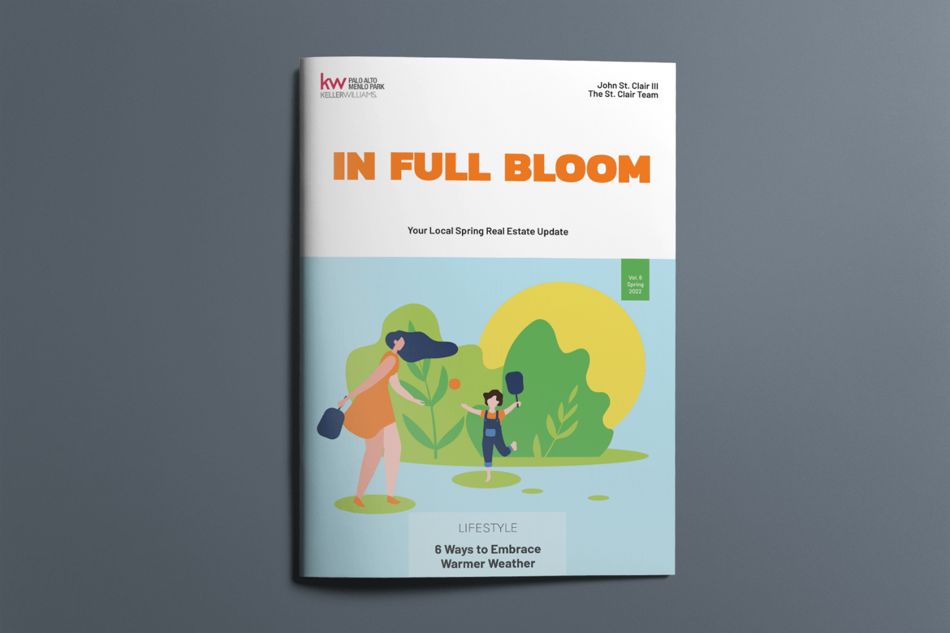 A book called in full bloom is sitting on a table.