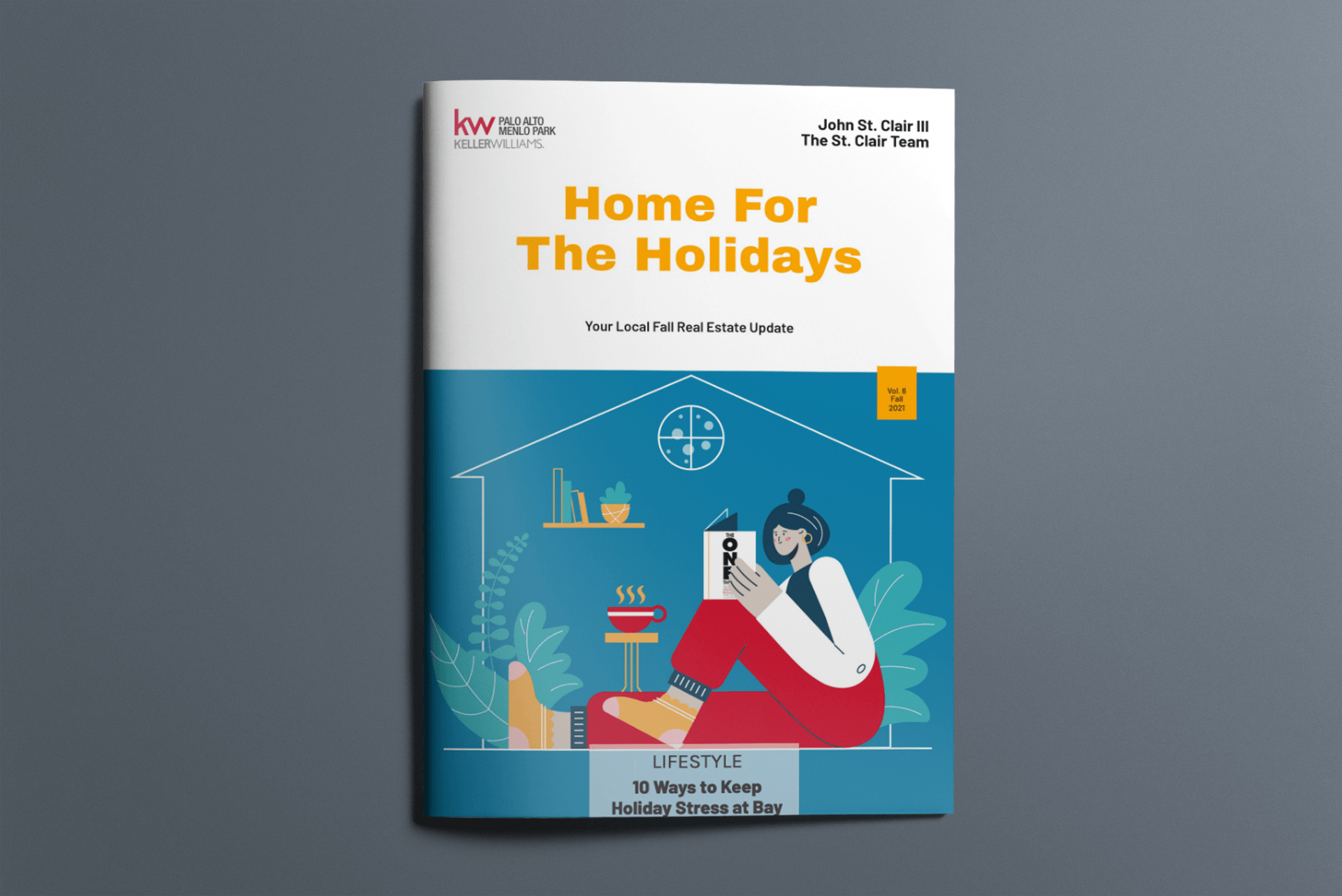 A book called home for the holidays is sitting on a table.