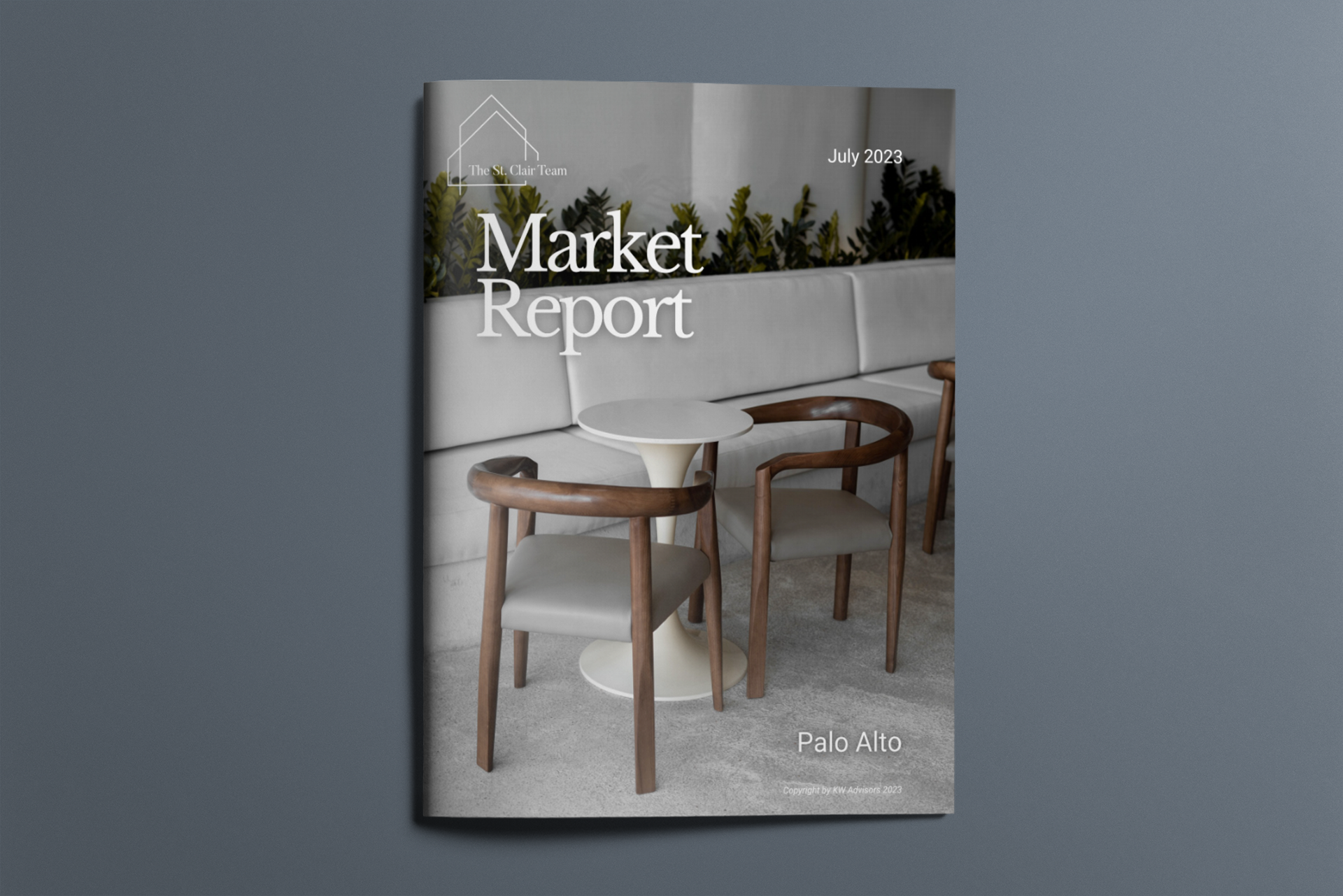 A market report with a table and chairs on the cover.