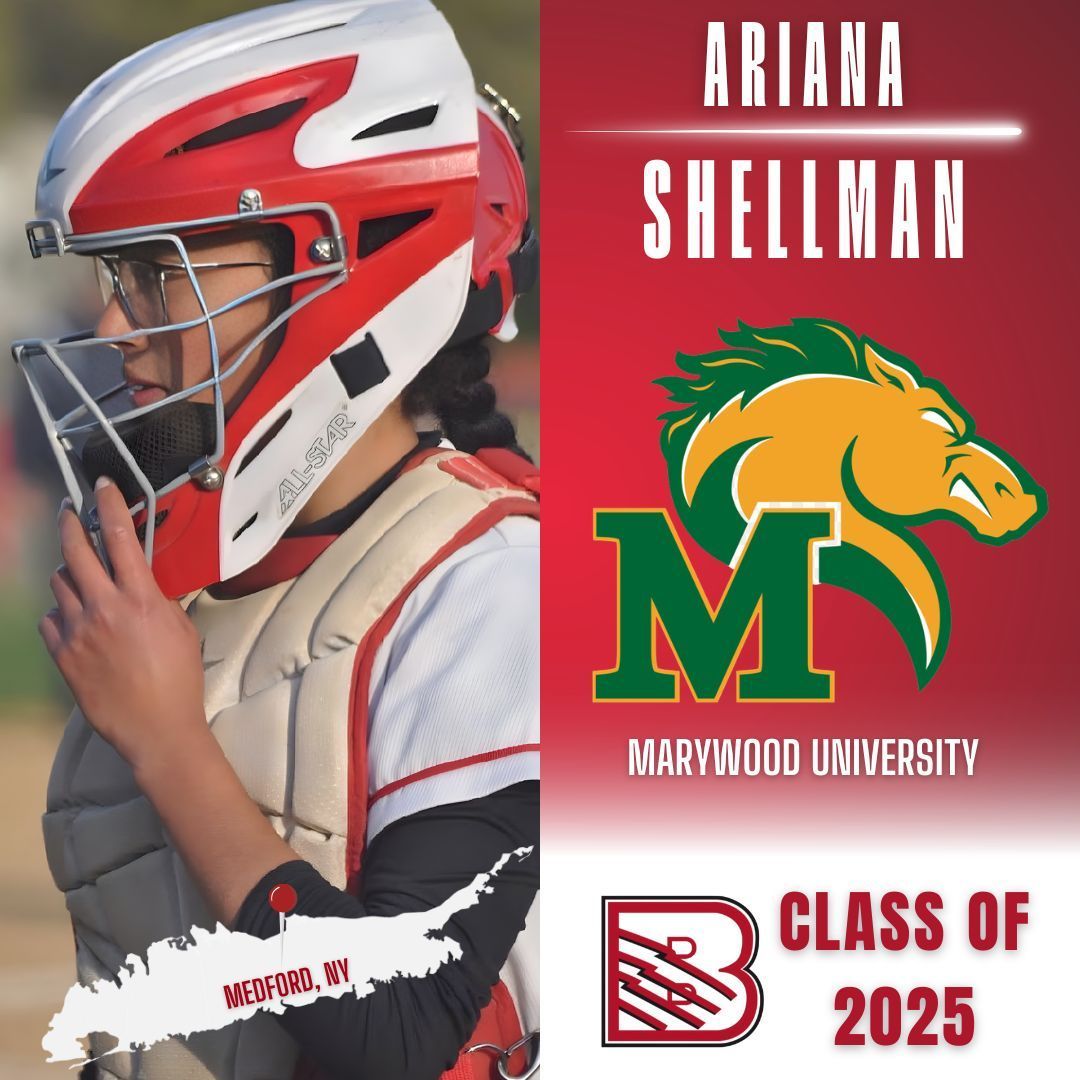 Ariana Shellman, Class of 2025, in softball catcher gear, with Marywood University branding.