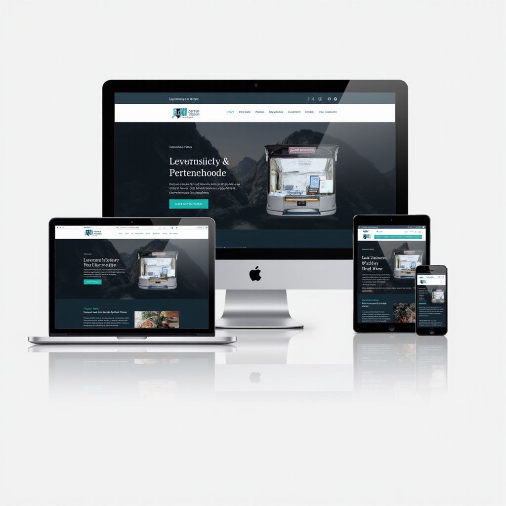 Website design displayed on desktop, laptop, tablet, and smartphone screens.