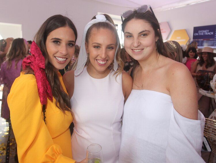Three women are posing for a picture at a party.