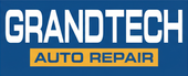 GrandTech Auto Repair logo: white text on blue background, "AUTO REPAIR" in yellow box below "GRANDTECH".