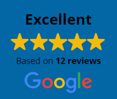 a blue sign that says `` excellent based on 12 reviews google ''
