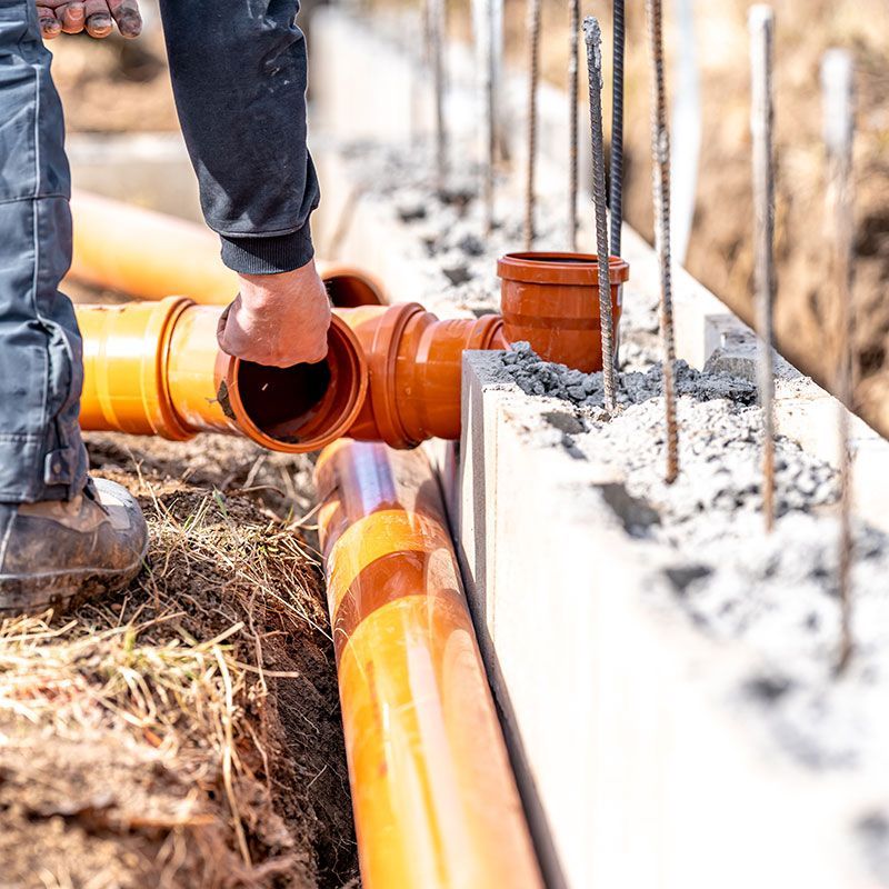 installation of a sewage plastic pipe during the construction of a house
