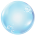 A blue soap bubble with bubbles coming out of it on a white background.
