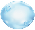 A blue circle with water drops on it on a white background.