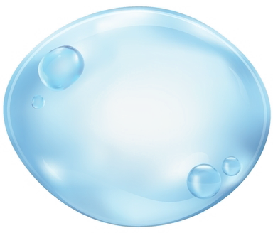 A blue circle with water drops on it on a white background.