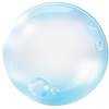 A blue soap bubble with bubbles coming out of it on a white background.