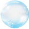 A blue soap bubble with bubbles coming out of it on a white background.