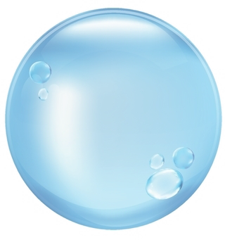 A blue sphere with bubbles in it on a white background