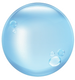 A blue sphere with bubbles in it on a white background