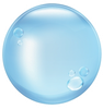 A blue sphere with bubbles in it on a white background