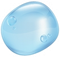 A close up of a blue bubble with water drops on a white background.