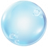 A blue soap bubble with bubbles coming out of it on a white background.