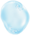 A close up of a drop of water with bubbles on a white background.