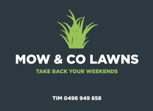 A logo for a company called mow & co lawns