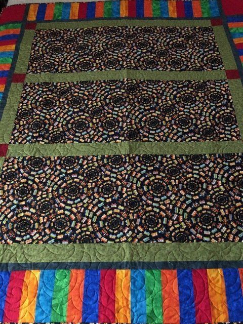 Quilt With Dark, Patterned Rectangles — Morning Star Quilting in Bateau Bay, NSW