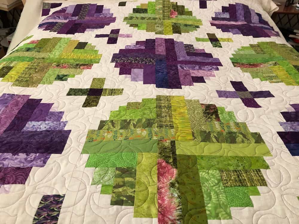 Quilt With Green and Purple Log Cabin Blocks — Morning Star Quilting in Bateau Bay, NSW