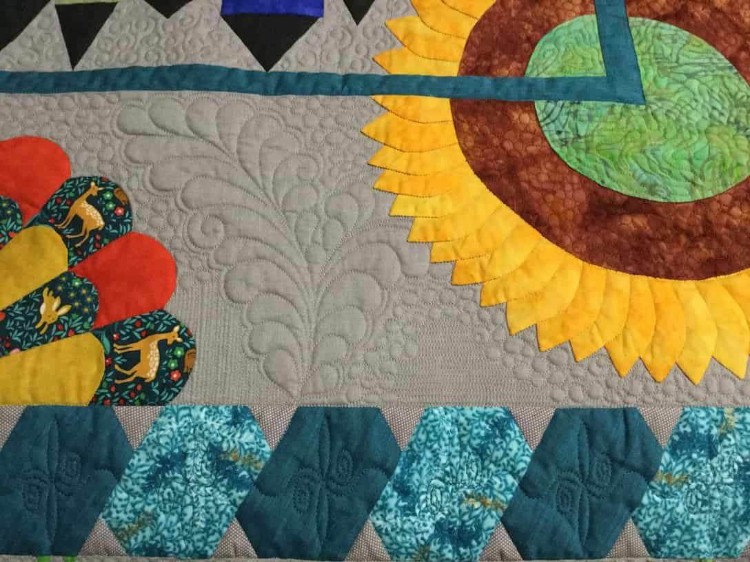 Quilt With Sunflower, Leaf Motifs, and Geometric Shapes — Morning Star Quilting in Bateau Bay, NSW