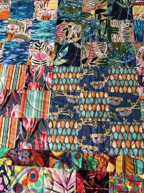 Patchwork Quilt With Colourful Tropical and Geometric Fabric Squares — Morning Star Quilting in Bateau Bay, NSW