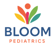 Logo for Bloom Pediatrics: colorful floral design over the text "BLOOM PEDIATRICS" in blue and orange.