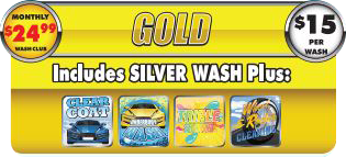 A yellow sign that says gold includes silver wash plus