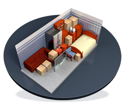 A 3d model of a room with furniture and boxes