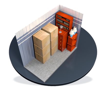 A 3d model of a room with boxes and a bookshelf.