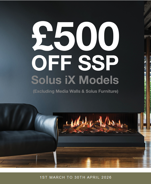 Vision Fires Solus iX10 in neutral false chimney. media wall fires
