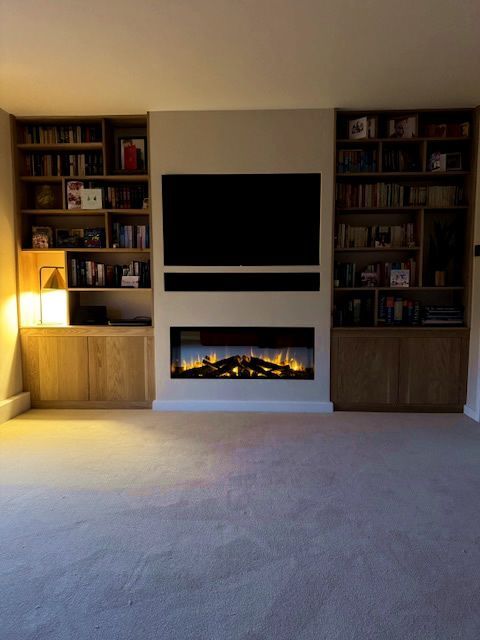 British Fires 1200 Deluxe Logs Media Wall Electric Fires TV Panoramic Fire
