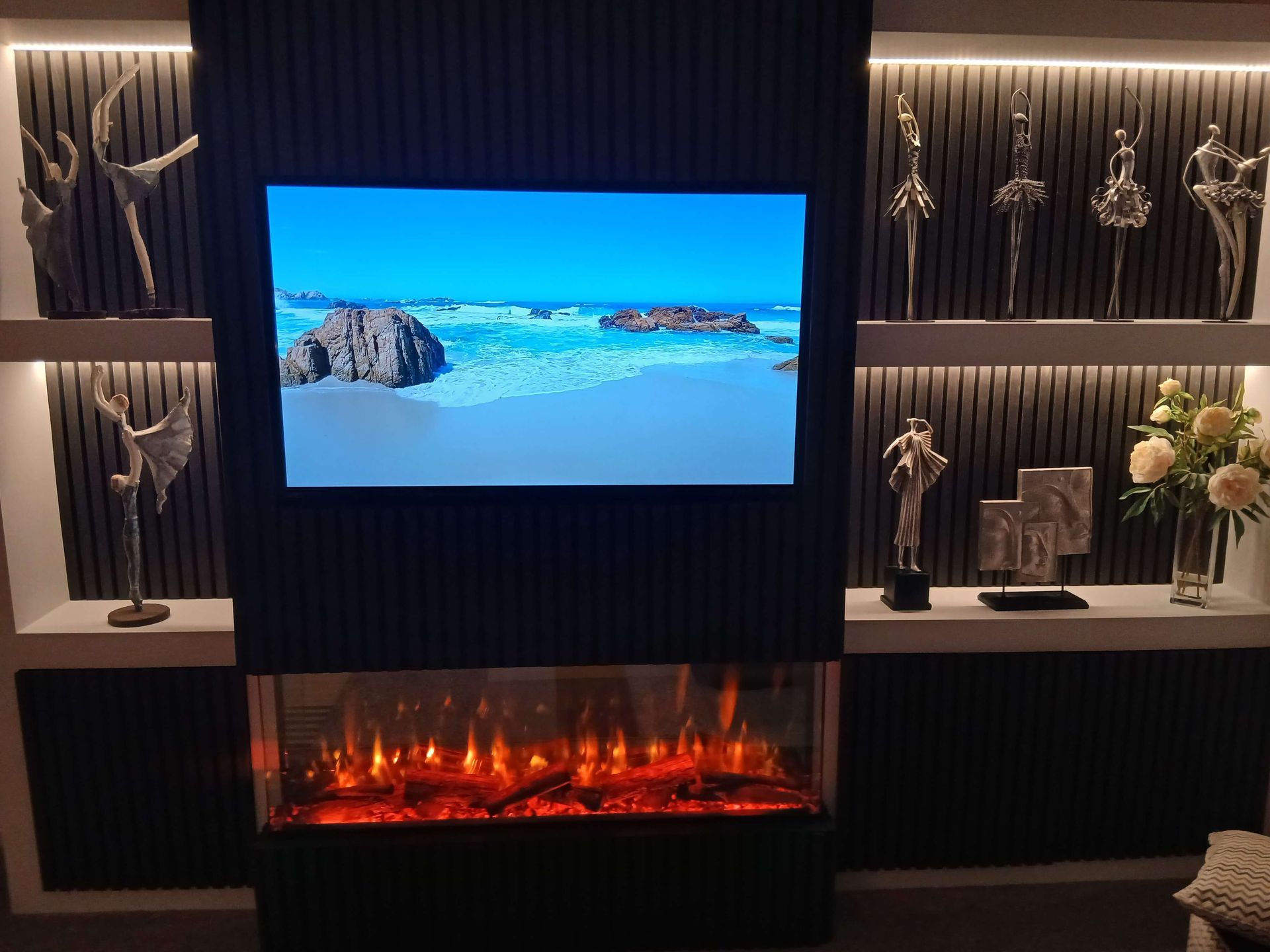 1250 electric fire in a media wall
