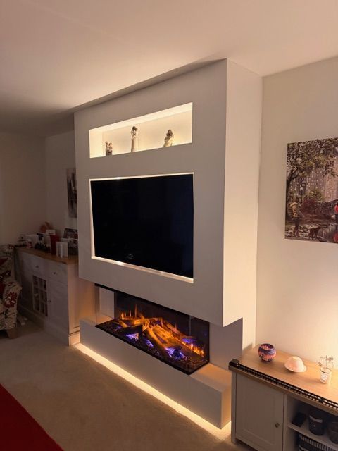 electric fire in modern media wall